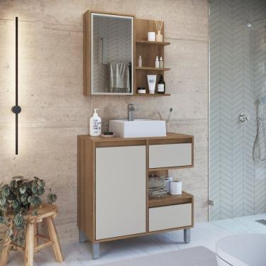 Imagem de Gabinete De Banheiro 80cm Paula Com Espelheira 01 Porta E Cuba Branca Mel-arenas