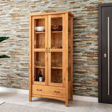 Imagem de Cristaleira De Madeira Maciça 2 Portas De Vidro Bella Carvalho Fosco