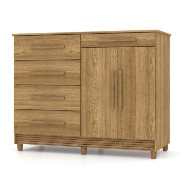 Imagem de Cômoda Sapateira Livia 5 Gavetas em MDF com Puxador em MDF Amadeirado Acabamento Natura...