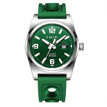 Imagem de Relógio Esportivo De Quartzo Estilo Vintage Masculino Impermeável 50m Display Luminoso Verde Prateado