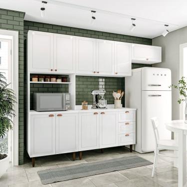 Imagem de Cozinha Pérola Com Tampo 4 Peças Paneleiro/torre Quente Aéreo 3 Portas Balcão 120 E Basculante Yesca Branco