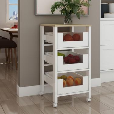 Imagem de Multiuso Fruteira 3 Cestos Com Detalhes Em Vidro E Rodizios Branco/savana Genialflex