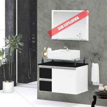 Imagem de Gabinete Banheiro 2 Gavetas 1 Porta Diamante 60cm - Preto - Preto