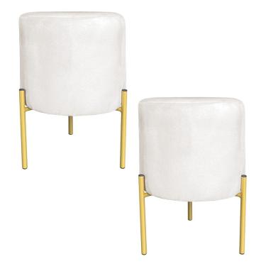 Imagem de Kit 2 Puffs Decorativo Soren Suede Pés De Ferro Dourado - Pallazio Cor Marrom