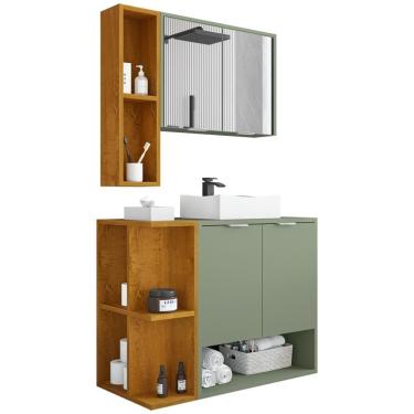 Imagem de Gabinete Para Banheiro Com Cuba E Espelho Siesta B02 Pistache Naturalle - Lyam Decor