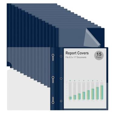 Imagem de Ndsox 15 pacotes de capas de relatório frontais transparentes com fixadores de 3 pinos pastas de apresentação de projetos de plástico retomar capas de documentos com fundo azul marinho para papel