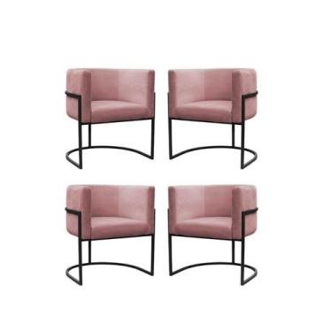 Imagem de Kit 4 Poltronas Reforçadas Decorativa Sala Carla Base Ferro Preta Sued