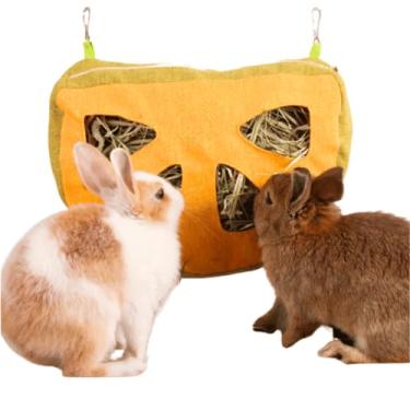 Imagem de Bolsa alimentadora de feno de coelho para gaiola de porquinho-da-índia Timothy dispensador de feno manjedoura de armazenamento para pendurar grande menos resíduos para coelhos cobaias chinchila (Lemo)