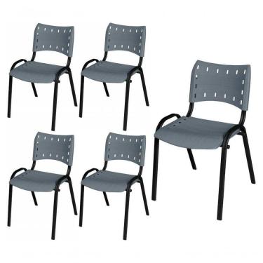 Imagem de Cadeira Iso Base Preto Igreja, Escola, Escritório - Cinza Kit 5 Peças