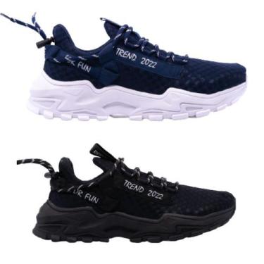 Imagem de Kit 2 Tênis Masculino Rekoba Live For Fun Original, Marinho, Preto, 38