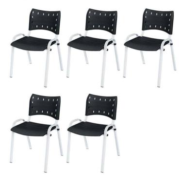 Imagem de Cadeira Iso Base Branco Igreja, Escola, Escritório - Preto Kit 5 Peças