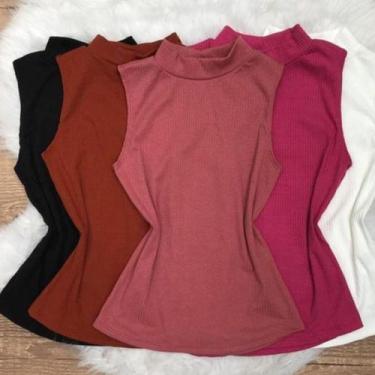 Imagem de Blusa feminina malha canelada gola alta manga cavada - Filó Modas, p, 
