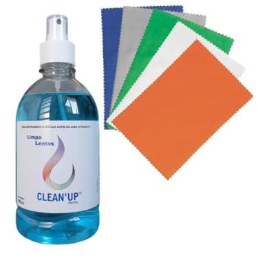 Imagem de Clean'Up Kit Limpa Lentes, 500ml, com 5 Flanelas de Microfibra Suede, para Óculos, Celular, Computador e Tablet