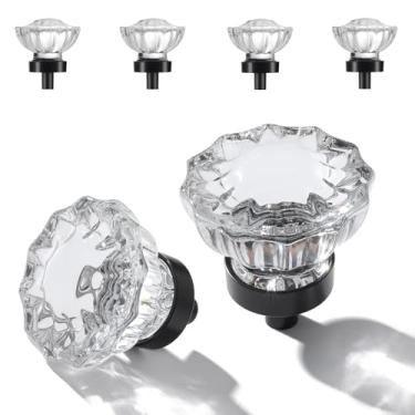 Imagem de Maçanetas de armário pretas foscas, maçanetas de armário de cristal, pacote com 4, puxador pequeno de cristal transparente para gavetas de cômoda de armário, puxadores retrô de liga sólida com furo