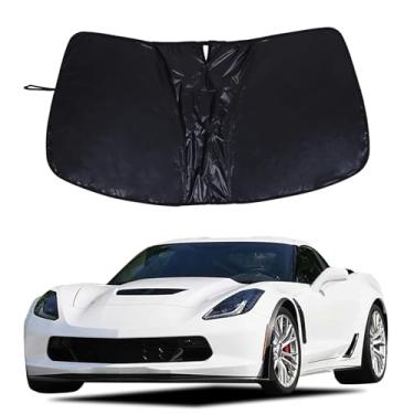 Imagem de Para-brisa compatível com Corvette C7 2014-2019 Protetor de para-brisa frontal dobrável, bloqueia os raios UV mantém o refrigerador do seu carro (preto A)
