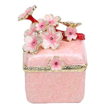 Imagem de AYNEFY Caixa De Jóias De Metal Vintage, Pintado à Mão Padrão De Borboleta Flor Rosa Caixa De Jóias Metal Exquisite Estilo Antigo Caso De Jóias Anel Colar Lembrança Caso Home Decor (Rosa)