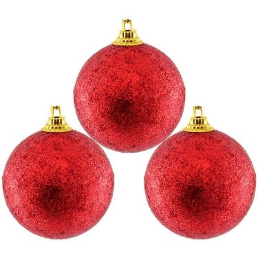 Imagem de Kit 12 Bolas Enfeite Árvore Natal Vermelha Glitter 4,8cm