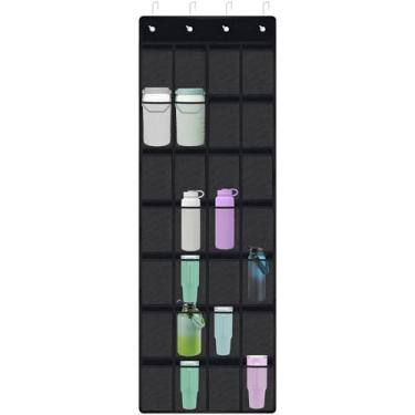 Imagem de NiHome Organizador de 28 bolsos para copos Stanley, copos grandes, garrafas de água, canecas de viagem, tampas, suporte de garrafa de malha elástica para cozinha, despensa, trailer, portas de armário