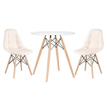 Imagem de Loft7, Kit Mesa Eames 70 cm branco + 2 cadeiras Eames Botonê Creme
