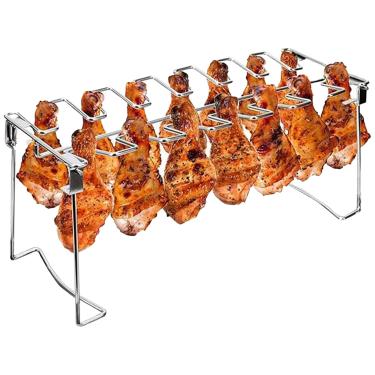 Imagem de Triceratops Suporte de perna e asa de frango, suporte de 14 compartimentos para churrasco de frango, suporte de torrador de aço inoxidável para churrasqueira, forno, churrasqueira a carvão