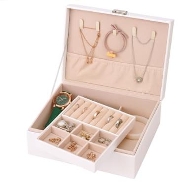 Imagem de Porta Joias Grande Premium com 27 Divisórias, 8x23x17cm, Organizador para Anéis, Colares e Brincos (Branco)