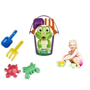 Imagem de Kit Brinquedo Baldinho de Praia Infantil Jacaré Colorido - Kendy