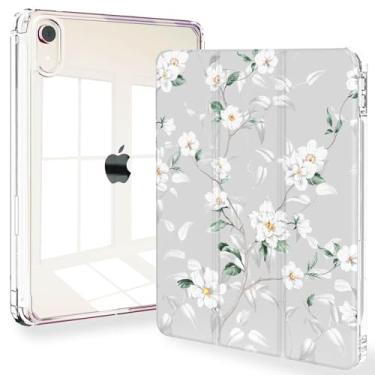 Imagem de Feams Capa para iPad mini 7 A17 Pro 2024/iPad Mini 6 2021, capa fina e leve com três dobras para iPad mini 7 A17 Pro 2024 de 8,3 polegadas, capa traseira transparente com suporte para lápis e