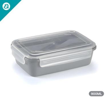 Imagem de Marmita 900ml c/ Porta Talheres e Travas Pote Reutilizável Micro-ondas