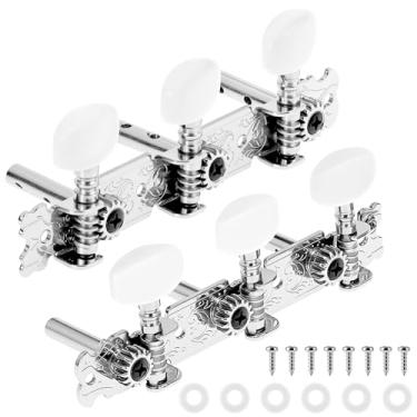 Imagem de QWORK Afinadores de guitarra clássica 3R3L teclas de afinação de cabeça de máquina - 2 peças de liga de zinco com botões de plástico bege
