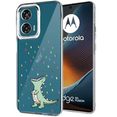 Imagem de Unov Capa compatível com Moto Edge 50 Fusion Moto G85 5G Transparente com Dinossauro Arco-íris Dinossauro Dragão em Relevo Design Macio TPU Absorção de Choque Fina Capa Traseira Protetora