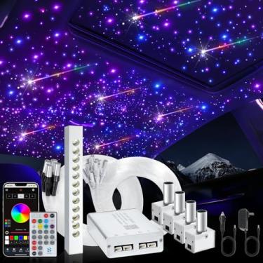 Imagem de MAODANER Kit De Teto Carro Com Luz Estrela Dividida, 4 Cores, 12 W, Luzes Fibra Óptica Meteoro, 500 Peças * 0,02 Pol. 9,8 Pés + 240 Estrelas Cadentes Rgbw Para Decoração Home Theater