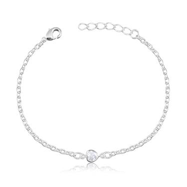 Imagem de Pulseira Infantil Elos 1x1 com Pingente de Coração com Pedra Zircônia (13cm)
