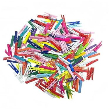 Imagem de Topxome 100 peças mini roupas de madeira natural papel fotográfico pino prendedor de roupa clipes de artesanato escola escritório papelaria (colorido)