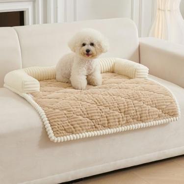 Imagem de HAOMAIJIA Sofá-cama para cães pequenos, capas de sofá antiderrapantes para sofá grossa, macia, lavável, capa protetora para todas as estações, tapete universal para cães e gatos (caqui, pequeno)