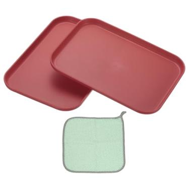 Imagem de PATIKIL Bandeja de plástico 24 x 17 cm, pacote com 2 pratos retangulares, pequena bandeja de comida, pratos de trigo, bandejas de prato de sobremesa reutilizáveis com pano para bolo, frutas, salada