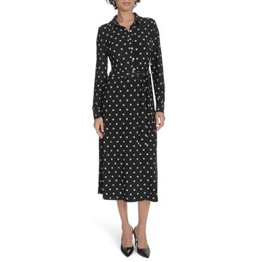 Imagem de Tommy Hilfiger Vestido de camisa feminino de manga comprida com gola e bolinhas, Preto/Branco, 38