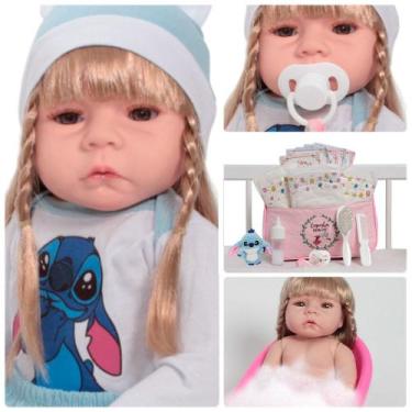 Imagem de Bebê Reborn Boneca Princesa Enxoval Stitch Completo 46cm - Cegonha Reb