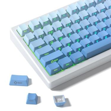Imagem de dagaladoo Conjunto de teclas PBT azul, teclas brilhantes 75%, teclas Double Shot, perfil cereja, capa de teclado gradiente, teclas impressas laterais para teclados mecânicos de jogos (121 teclas,