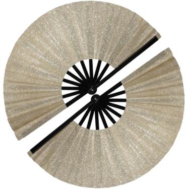 Imagem de SiissaPeksid 2 peças de ventilador de botas no chão, ventiladores de palmas para dança de linha, leques grandes de rave com glitter de 33 cm, ventilador dobrável portátil dobrável para dança