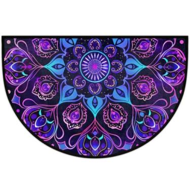 Imagem de Tapete de porta frontal para entrada interna e externa, mandala, boho, Índia, meio redondo, absorvente, antiderrapante, capacho de boas-vindas, entrada de pátio, tapetes de baixo perfil para lareira