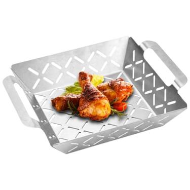 Imagem de Cesta para Churrasco | Cesto de Grelhar para Exterior | Tela de Cozinha em Aço Inoxidável de Espessura Reforçada para Camarão Camping Cozinhar ao Ar Livre Legumes Carne Cozinha