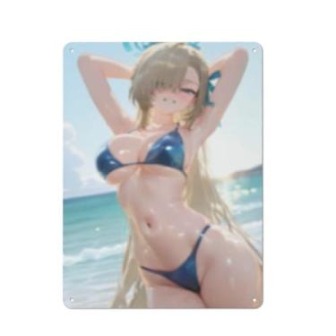 Imagem de Anime Sexy Bikini Hot Girl Pinup Girl Metal Tin Sign Wall Art Poster Decor for Home Bar Club Bedroom Bathroom Man Cave Otaku 30,5 x 40,6 cm, AH334