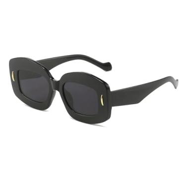 Imagem de JRLLFD Óculos de sol retrô com formato especial, feminino e masculino, luxuoso, moda para atividades ao ar livre, festa, UV400 (preto e cinza)