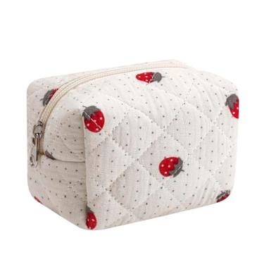 Imagem de Mini bolsas de cosméticos de algodão fofas para bolsa, bolsa de maquiagem pequena acolchoada leve com zíper, bolsa organizadora de batom para mulheres e meninas, 01 morango