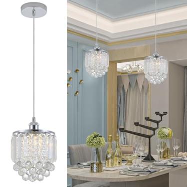 Imagem de Sheenkarion Pacote com 2 luzes pendentes de cristal decorativo, lustre de cristal cromado para cozinha, ilha, sala de jantar, sala de estar, bar, luminária, cabo, ajustável, pendurado