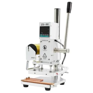 Imagem de ZONEPACK Máquina de estampagem digital de 10 x 13 cm Máquina de estampagem de folha quente Carimbo basculante manual para couro PVC papel PU com suporte de papel e marca de escala nas máscaras