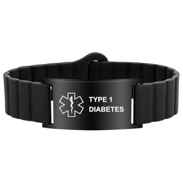 Imagem de Pulseira de alerta médico para mulheres e homens, pulseira de identificação de alerta médico ajustável à prova d'água para marcapasso de epilepsia D.N.R diabético, Adjustable Size, Silicone e aço