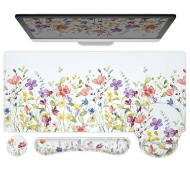 Imagem de Ovenbird Conjunto de mouse pad 4 em 1 | Mouse pad grande para jogos, apoio de pulso para teclado, suporte de pulso para mouse, porta-copos | Acessórios ergonômicos de mesa de escritório para mulheres