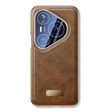 Imagem de HAOMRIYL Capa de couro para Huawei Pura 80 Ultra/80 Pro +/80 Pro/80, capa de proteção de lente com tudo incluído, capa magnética retrô slim fit à prova de choque, marrom, 80 Pro +