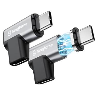 Imagem de Magtame Adaptador magnético USB C de 90 graus 240W, pacote com 2 adaptadores tipo C de ângulo reto, carregamento rápido de 24 pinos 40Gbps 4K 60Hz para laptop tablet USB 3/4 MacOS Pro/Air iPhone 15 16